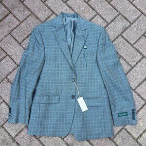Lauren Ralph Lauren Mens Lexington Blazer Sz 36Short Gray & Blue Plaid Wool Silk